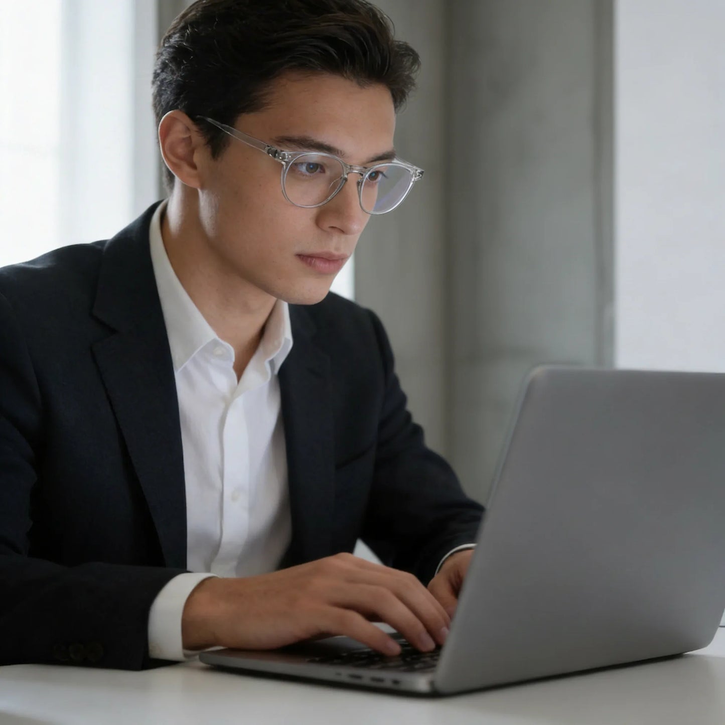 Bekhly Blaulichtfilter Brille rund transparent am Laptop 