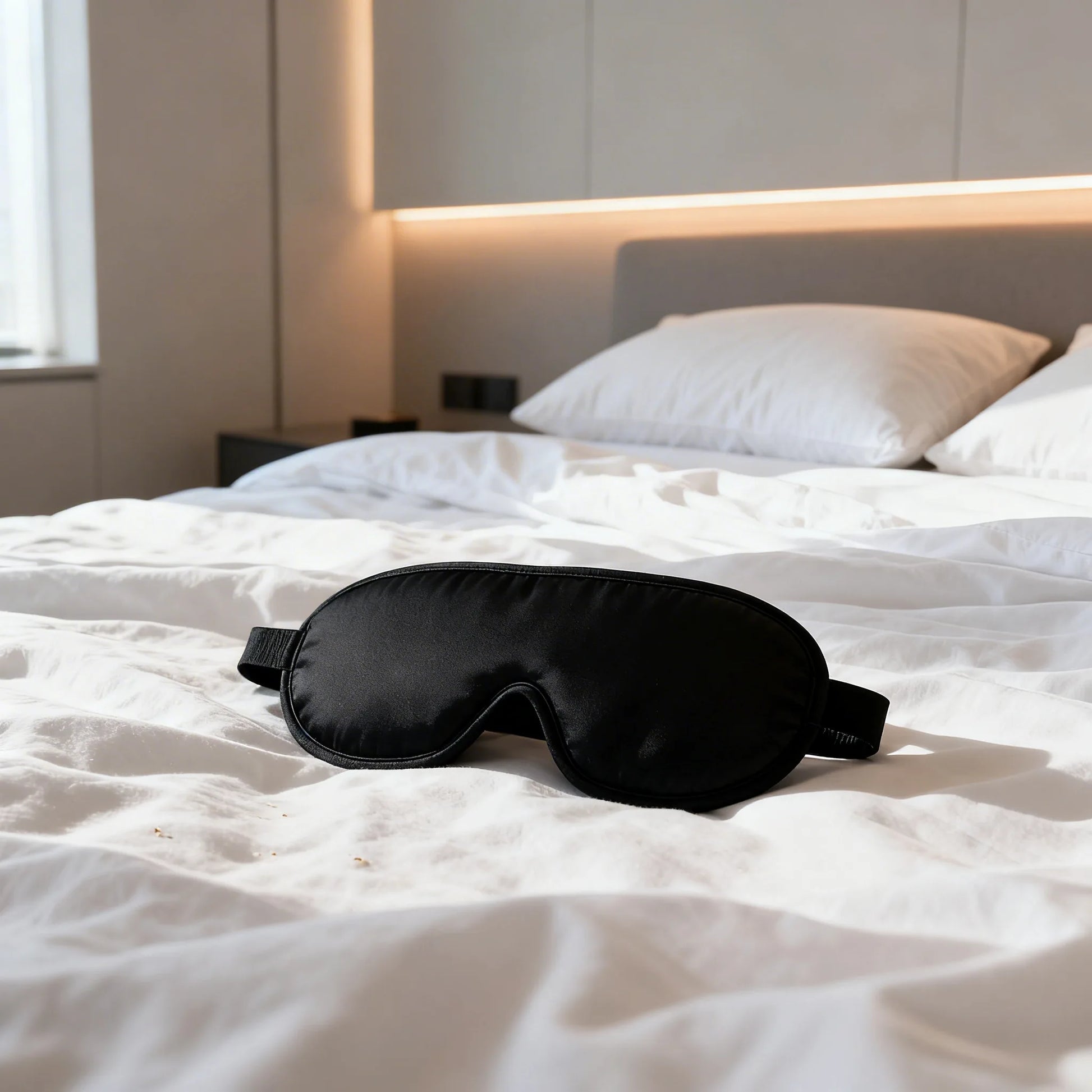 Schwarze Bekhly Schlafmaske als Lifestyle Produktbild